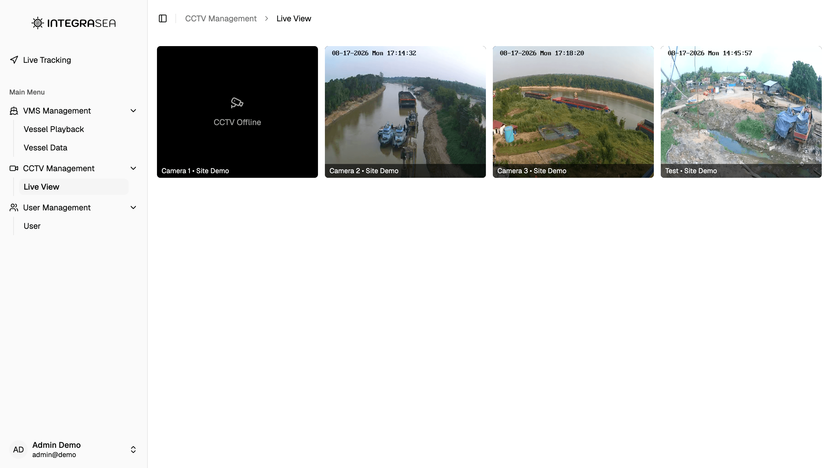 Tampilan CCTV monitoring yang terintegrasi dengan AIS Integrasea