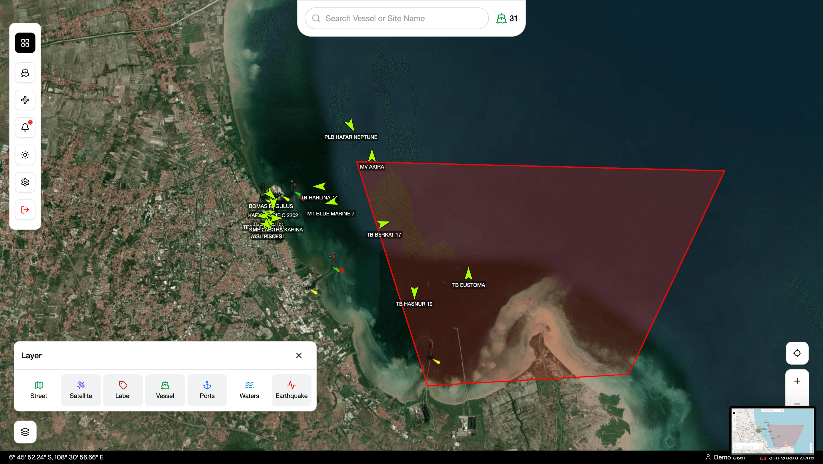 Peta satelit untuk monitoring kapal pada Integrasea